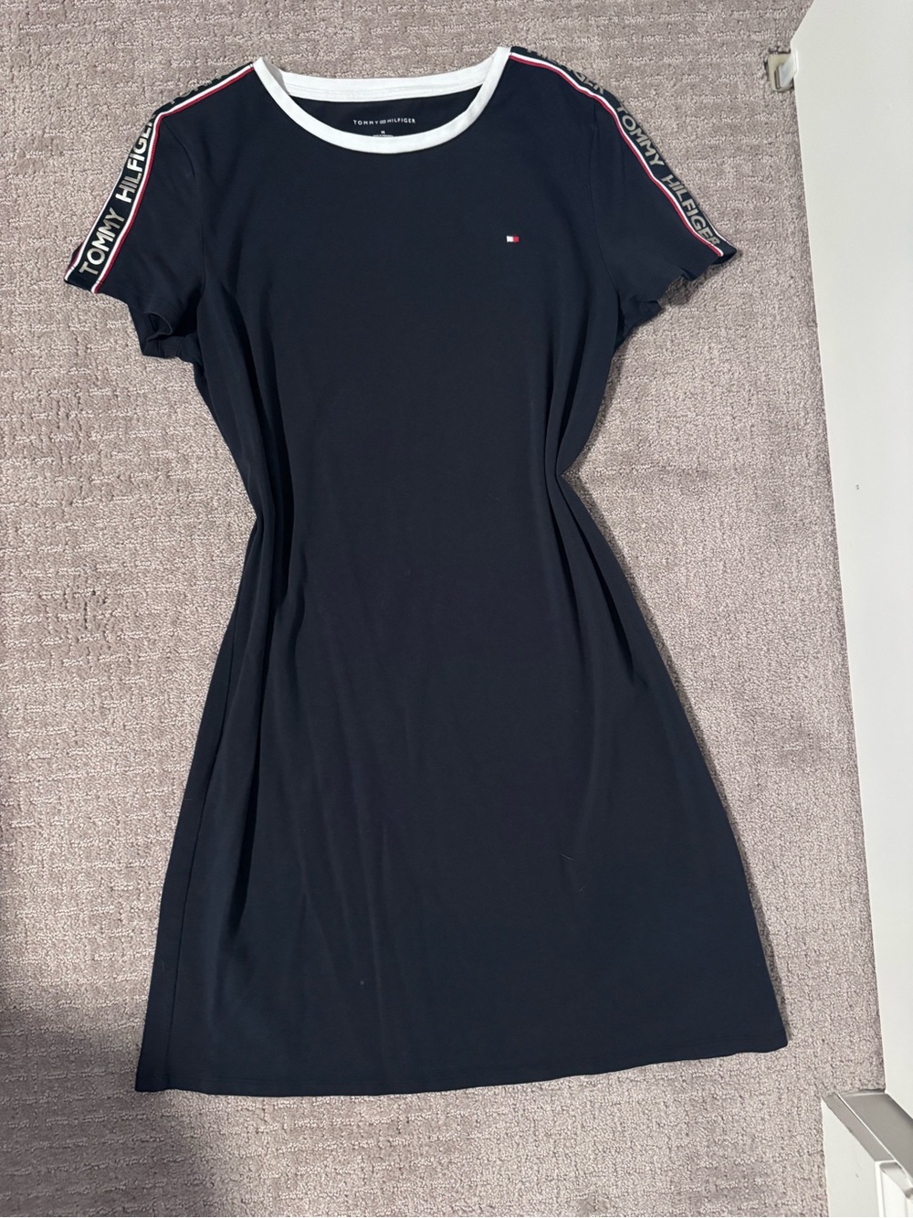Tommy Hilfiger Navy T-Shirt Dress with Logo Tape